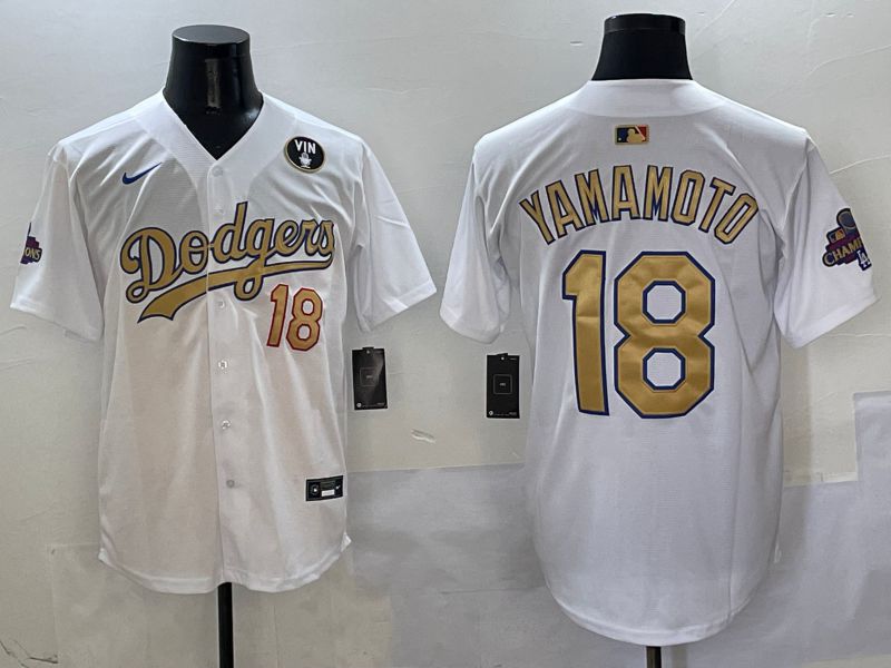 Men Los Angeles Dodgers #18 Yamamoto White Gold Game Nike 2025 MLB Jersey style 4295